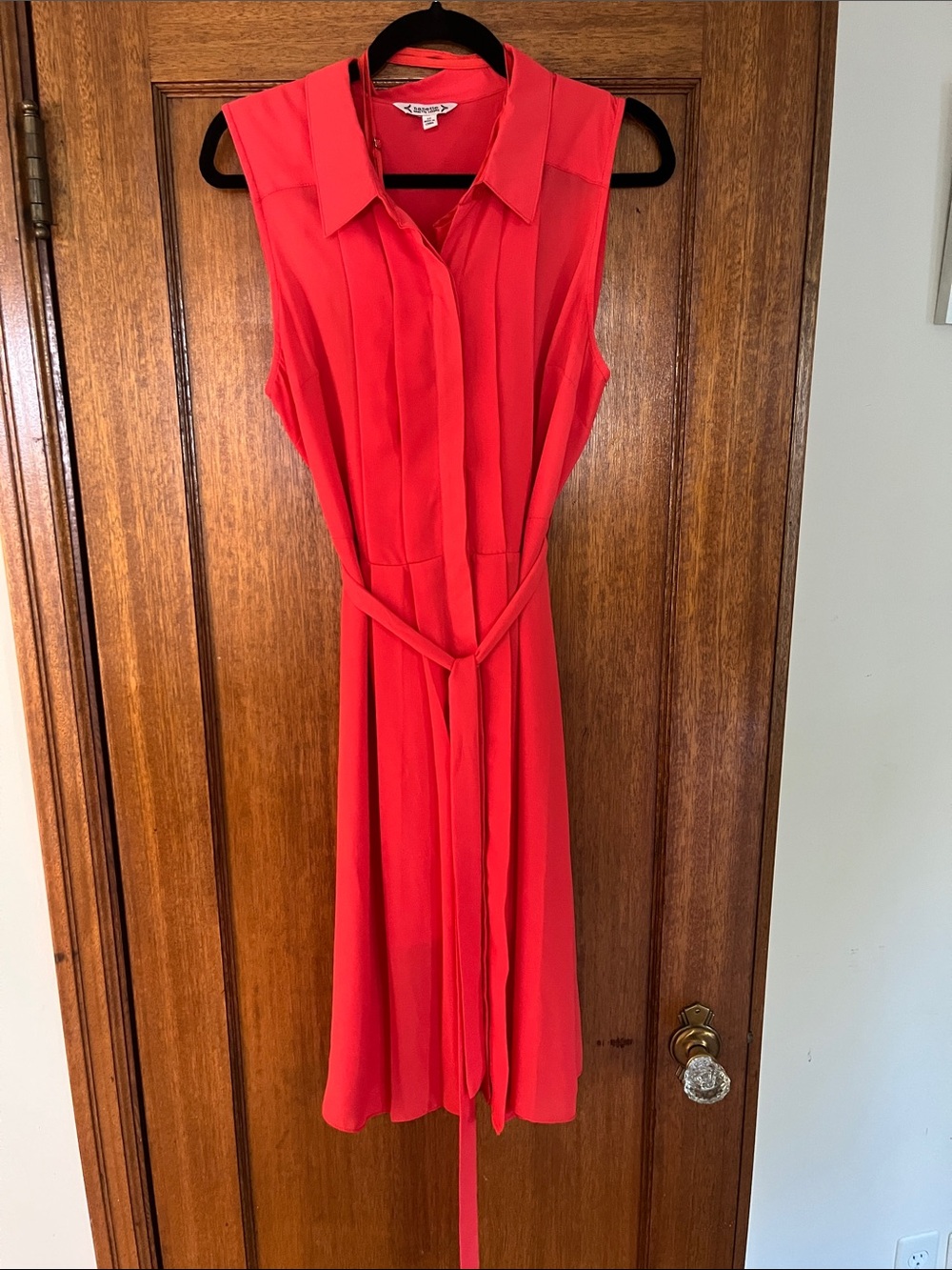 Nanette Lepore Red Sleeveless Collared Midi Dress with Tie Waist